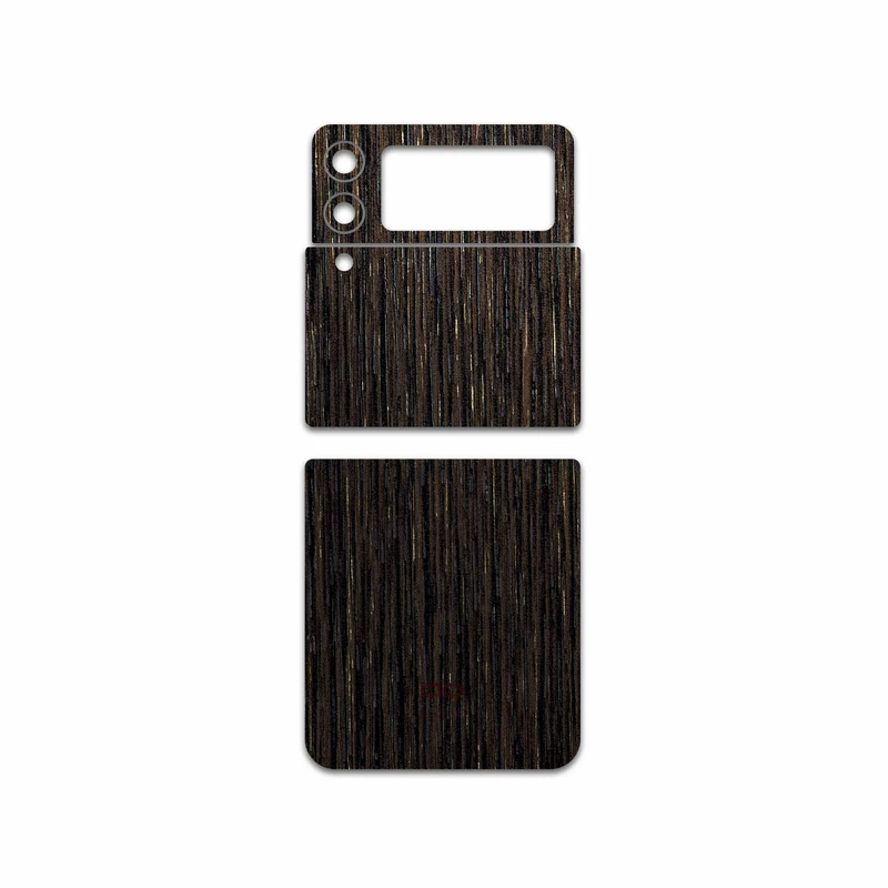 برچسب پوششی ماهوت مدل Dark-Gold-Stripes-Wood مناسب برای گوشی موبایل سامسونگ Galaxy Z Flip3 5G