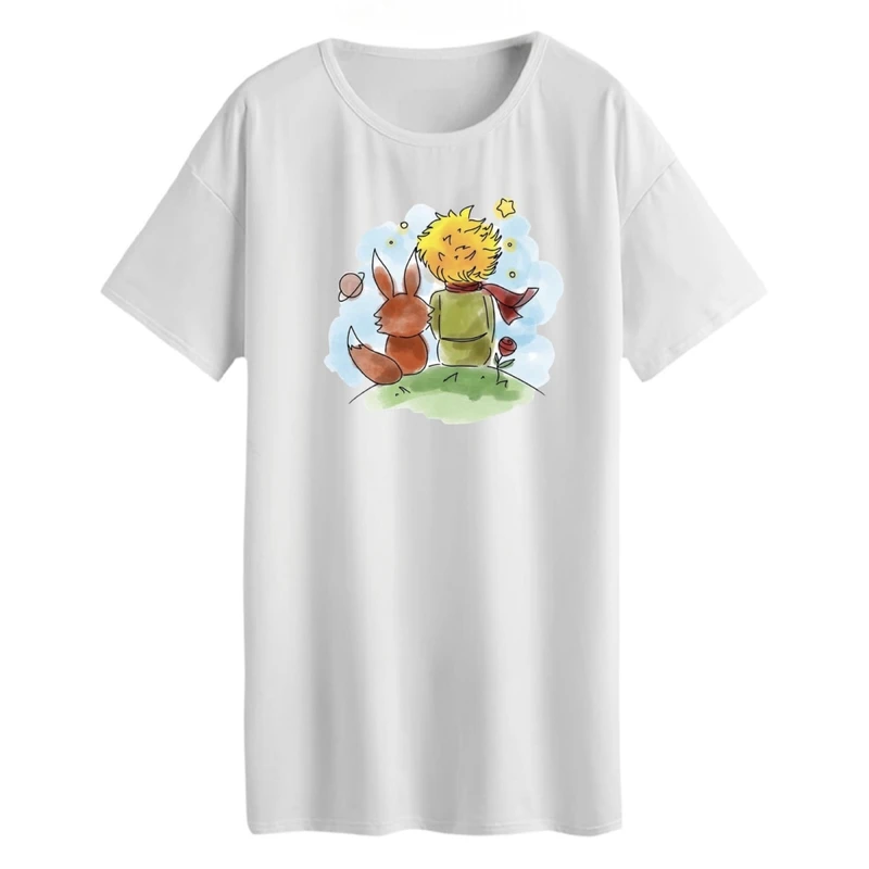 تی شرت لانگ زنانه مدل شازده کوچولو و روباه کد 6