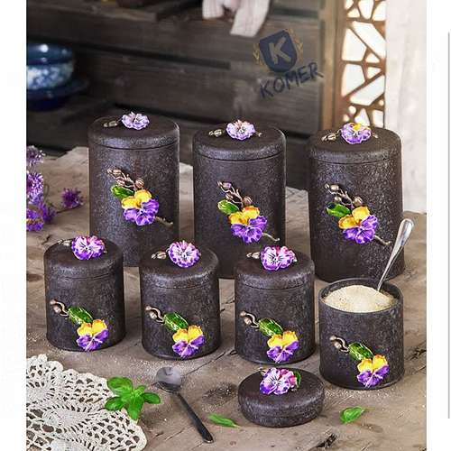 ست جا ادویه 7 پارچه کومر مدل گل بنفشه کد 604