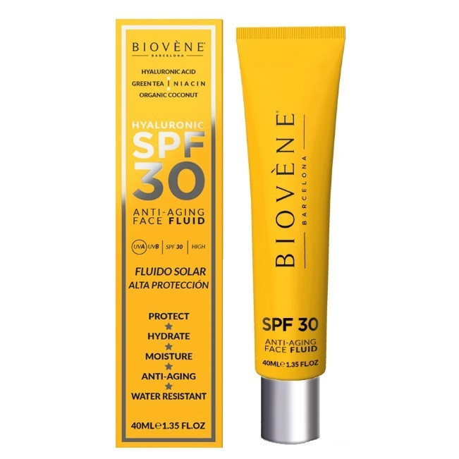 کرم ضد آفتاب بدون رنگ فلوییدی بایوون SPF30 مدل Anti-Aging Face Fluid محافظ UVA ،UVB ، ضد حساسیت، ضد جوش و ضد پیری، مناسب انواع پوست حجم 50 میلی لیتر