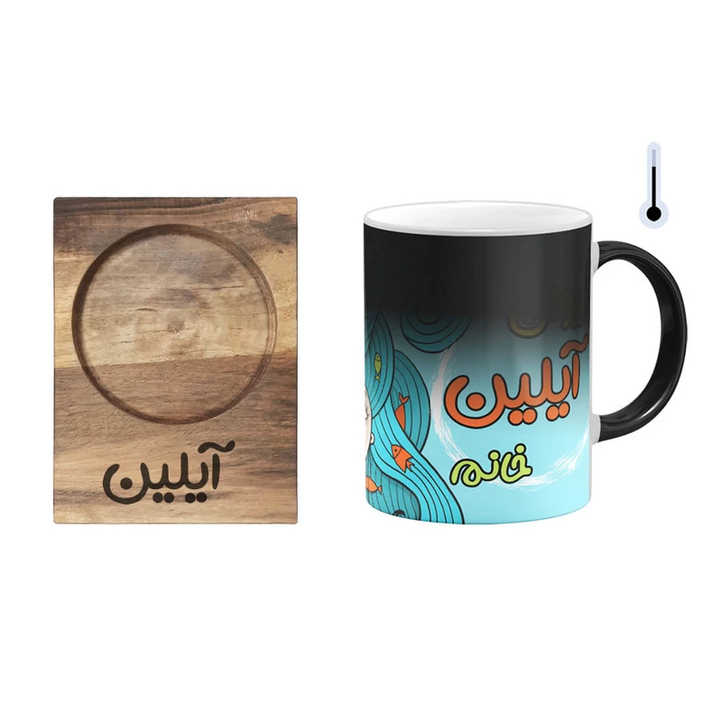 ماگ حرارتی گالری وبفر طرح پری دریایی مدل آیلین به همراه زیرلیوانی