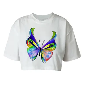 کراپ تاپ آستین کوتاه زنانه مدل پروانه  کد P81 رنگ سفید