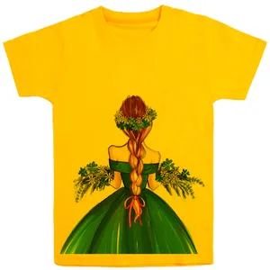 تی شرت آستین کوتاه دخترانه مدل دختر F17 رنگ زرد