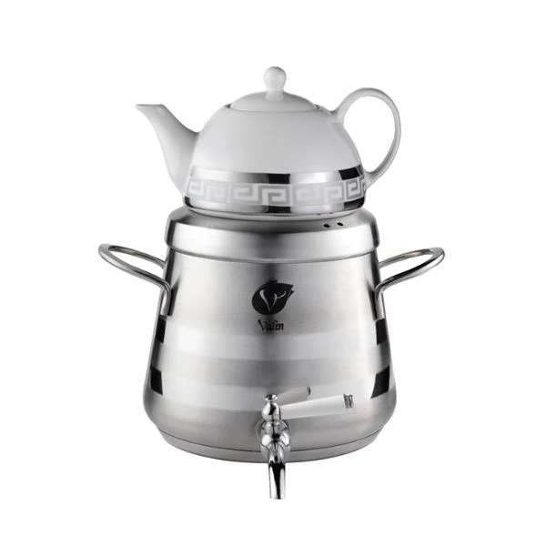 ست کتری و قوری والین مدل پیرامید براق با دوخط مات کد K065