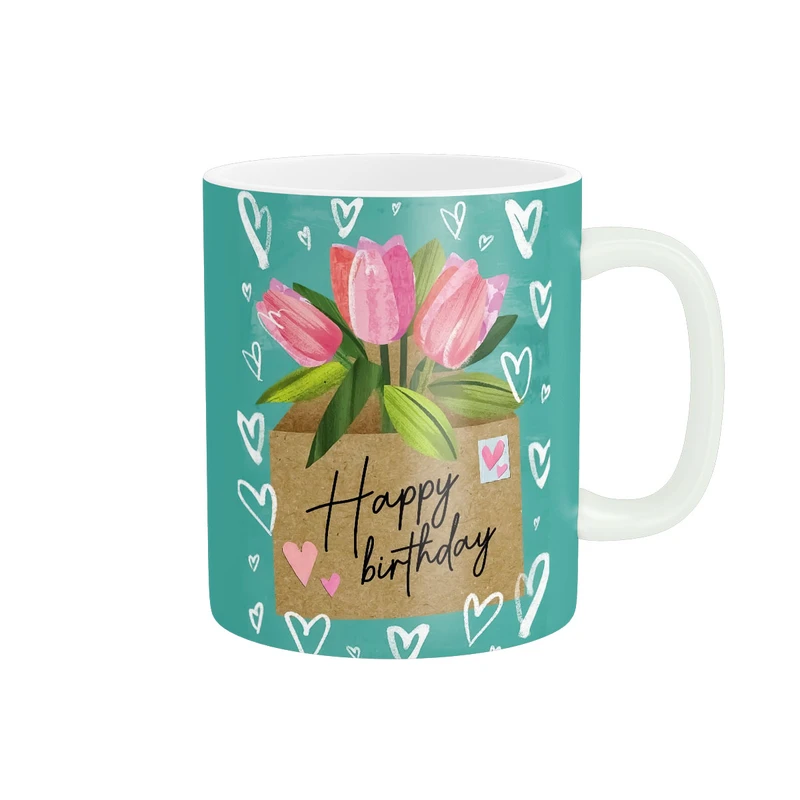 ماگ پاد آفرین مدل تولدت مبارک و قلب و گل لاله کد 212