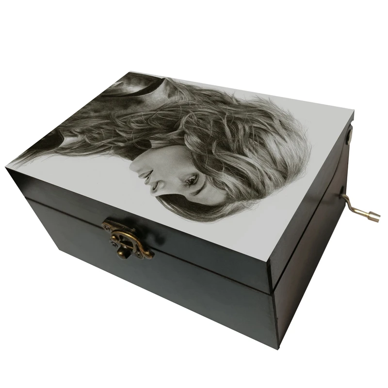 جعبه موزیکال مدل هندلی طرح نقاشی سیاه قلم نیمرخ دختر کد T1100