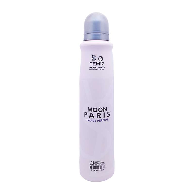 اسپری دئودورانت تمیز پرفیوم مدل Moon Paris حجم 200 میلی لیتر اسپری دئودورانت تمیز پرفیوم مدل Moon Paris حجم 200 میلی لیتر
