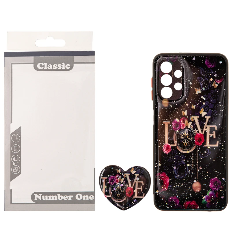 کاور کلاسیک مدل اکلیلی LOVE طرح فانتزی گُل مناسب برای گوشی موبایل سامسونگ GALAXY A53 به همراه پاپ سوکت