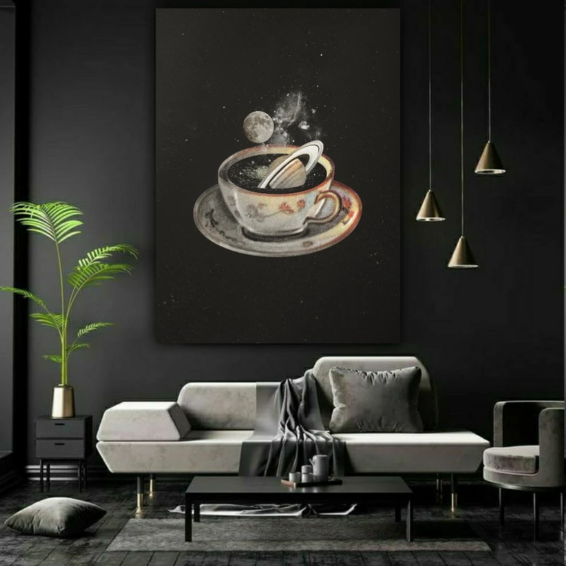 پوستر پارچه ایی طرح فنجان قهوه کهکشانی کد FP2213