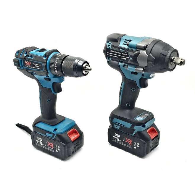 دریل پیچ گوشتی شارژی چکشی و بکس شارژی باس مدل براشلس کد 2PCS