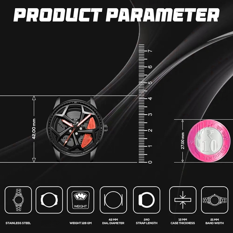 ساعت مچی عقربه‌ای مردانه کوارتز مدل صفحه رینگ چرخان بند فلزی کد 1.3