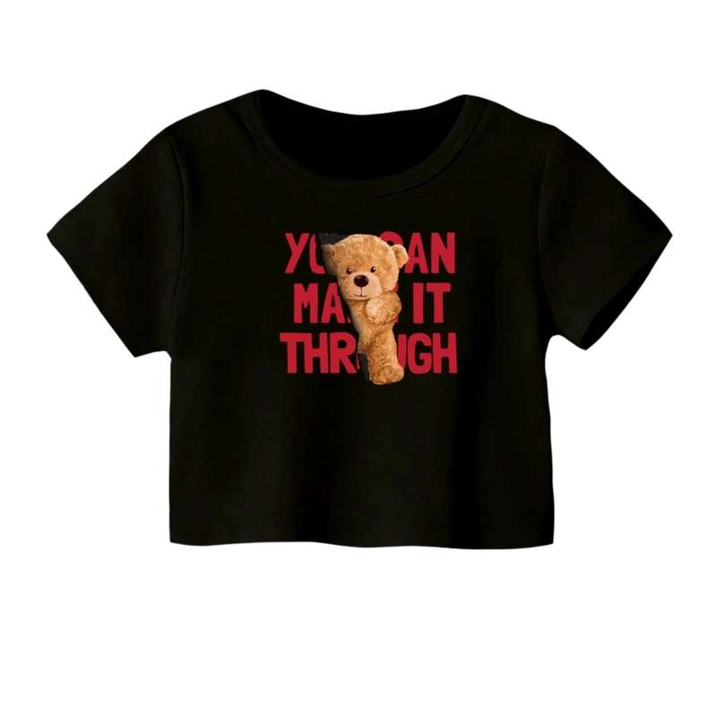 کراپ‌ تی‌شرت آستین کوتاه زنانه مدل نوشته تدی