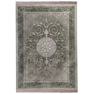 فرش ماشینی 1200شانه زمرد مشهد زمینه سبز حاشیه سبز طرح پتینه