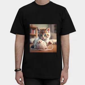 تیشرت آستین کوتاه مردانه مدل گربه و کاموا