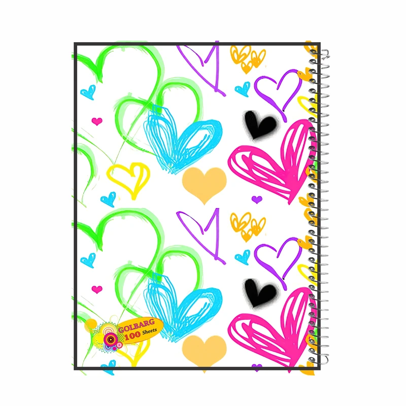دفتر مشق 100 برگ گلبرگ طرح قلب رنگی کد 100744 