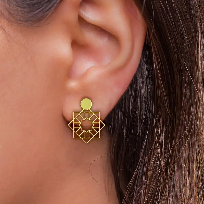 گوشواره طلا 18 عیار زنانه مدوپد مدل هندسی کد GA1-14933