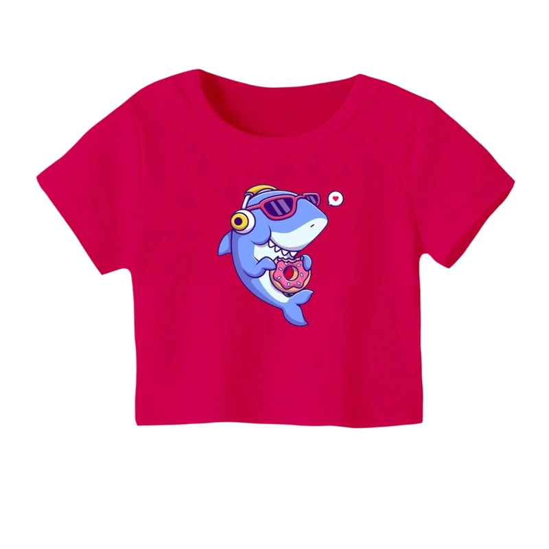 کراپ‌ تی‌شرت آستین کوتاه زنانه مدل کوسه کد 2