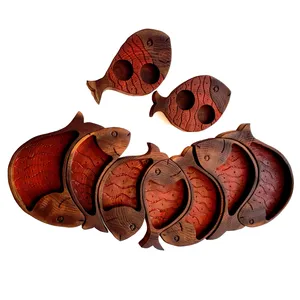ست نه تکه هفت سین چوبی طرح ماهی کد 02