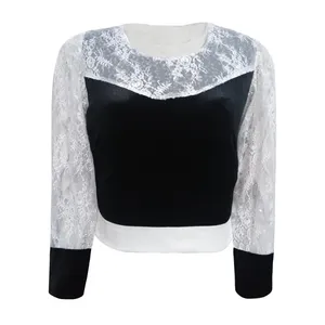 کراپ بلوز آستین بلند یقه گرد زنانه مدل مخمل 03