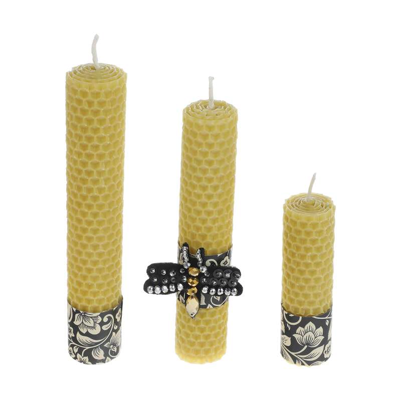 شمع بیزوکس گالری شمرون مدل موم زنبور کد  CND3B107YBE مجموعه سه عددی