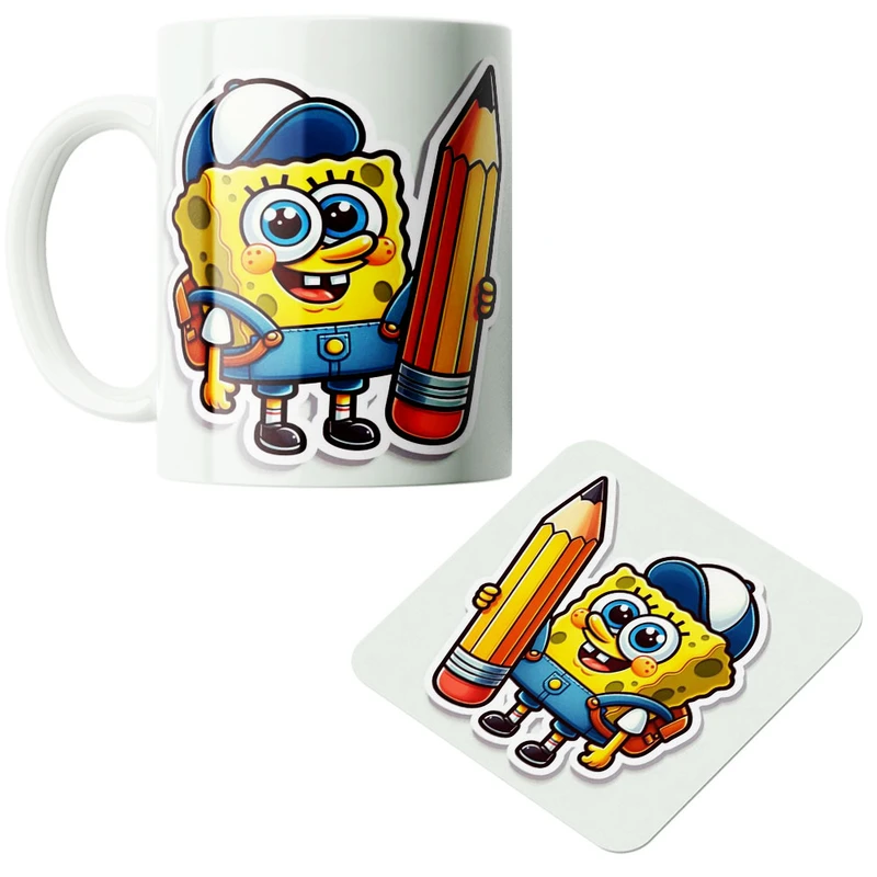 ماگ پاد آفرین مدل باب اسفنجی  کد 648 به همراه زیر لیوانی 