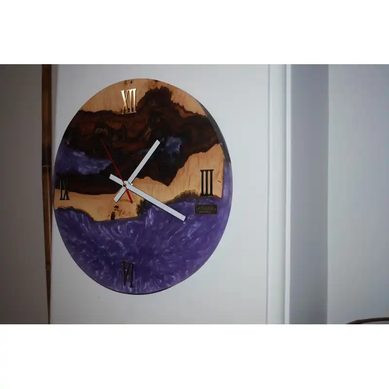 ساعت دیواری چوبی رزینی مدل دستساز BLUEWKIK39