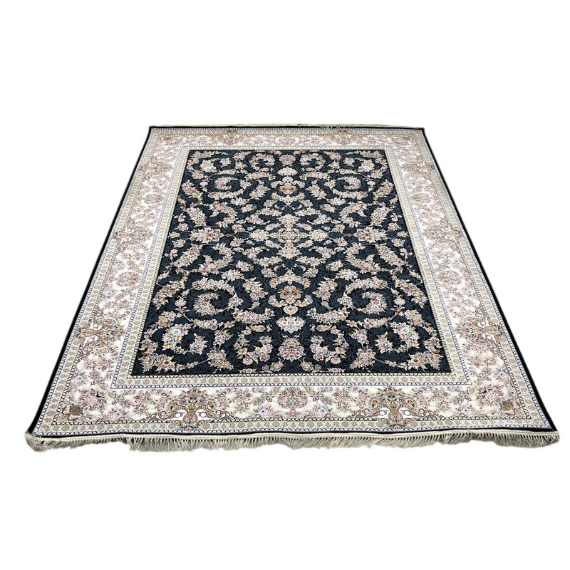 فرش ماشینی 1200 شانه زمینه سرمه‌ای حاشیه سرمه ای مدل افشان تبریز