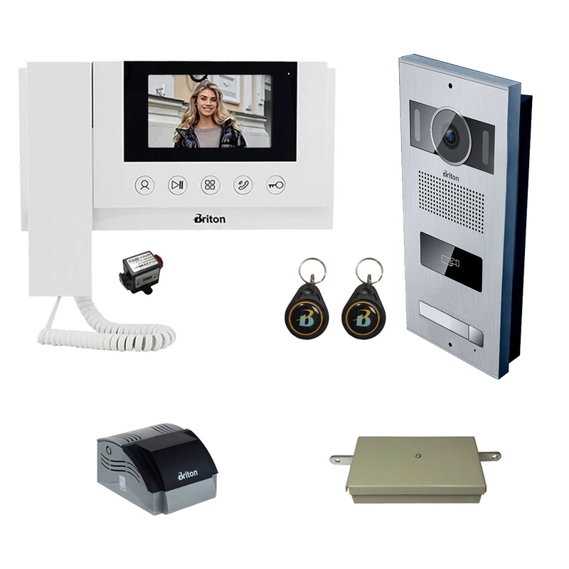 مجموعه دربازکن تصویری کارتی برایتون مدل 4330-2001R یک طبقه به همراه محافظ ولتاژ مانیتور