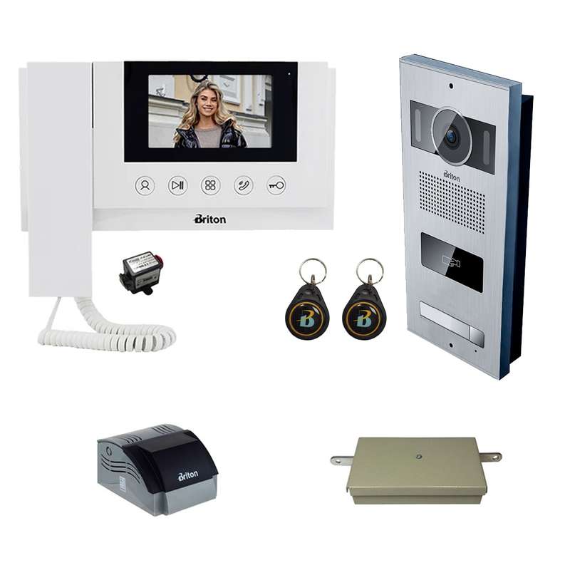 مجموعه دربازکن تصویری کارتی برایتون مدل 4330-2001R یک طبقه به همراه محافظ ولتاژ مانیتور