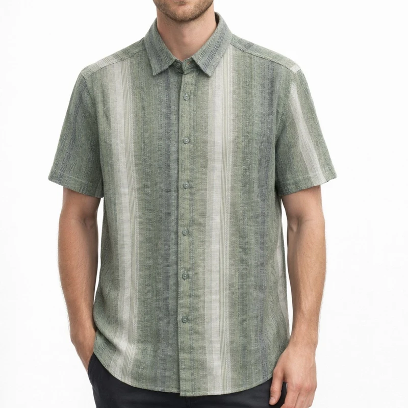 پیراهن آستین کوتاه یقه برگردان مردانه مدل کنفی پنبه