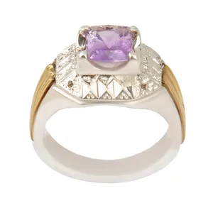 انگشتر نقره مردانه بازرگانی میلادی مدل آمیتیست رکاب دست ساز کد AM_2444