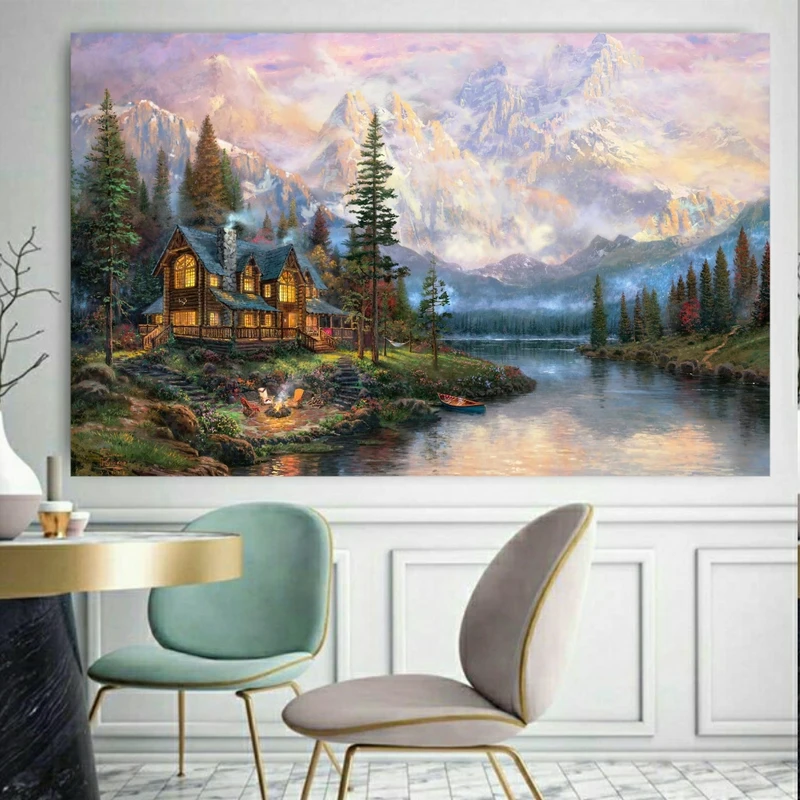  تابلو بوم طرح خانه و کوه کدTB217