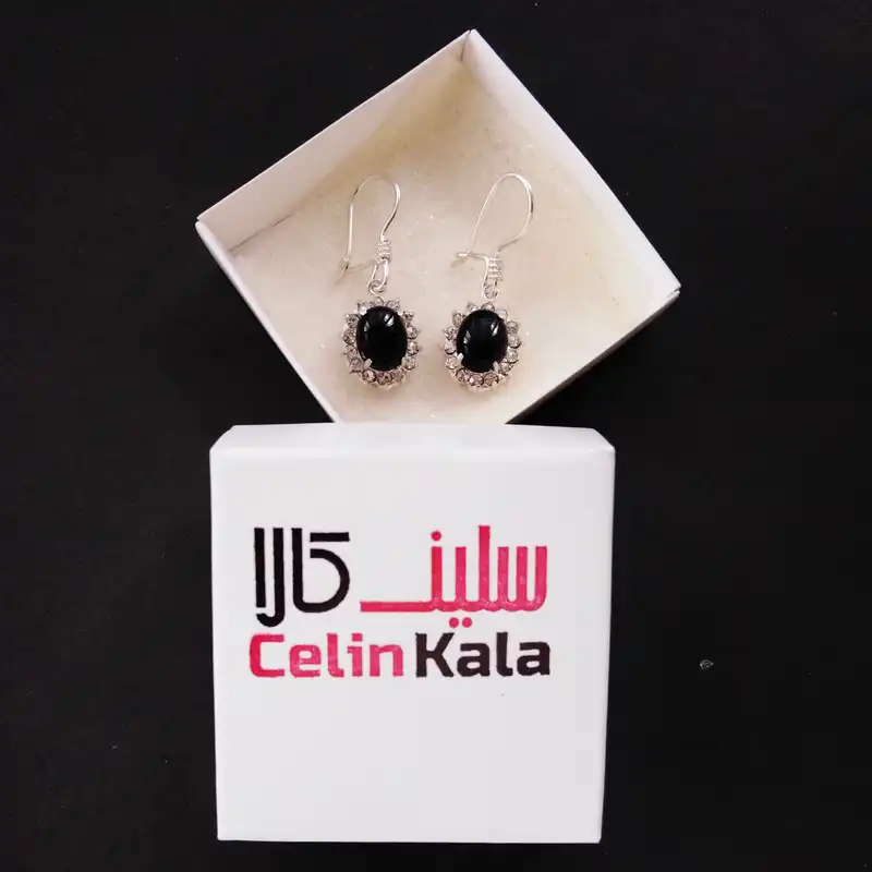 گوشواره نقره زنانه سلین کالا مدل عقیق مشکی ce-agh-m9