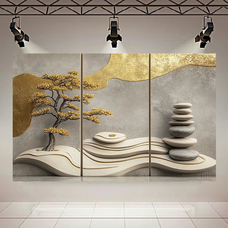 تابلو بوم طرح مخمل دیوارکاری مدل درخت طلایی کدAR305291