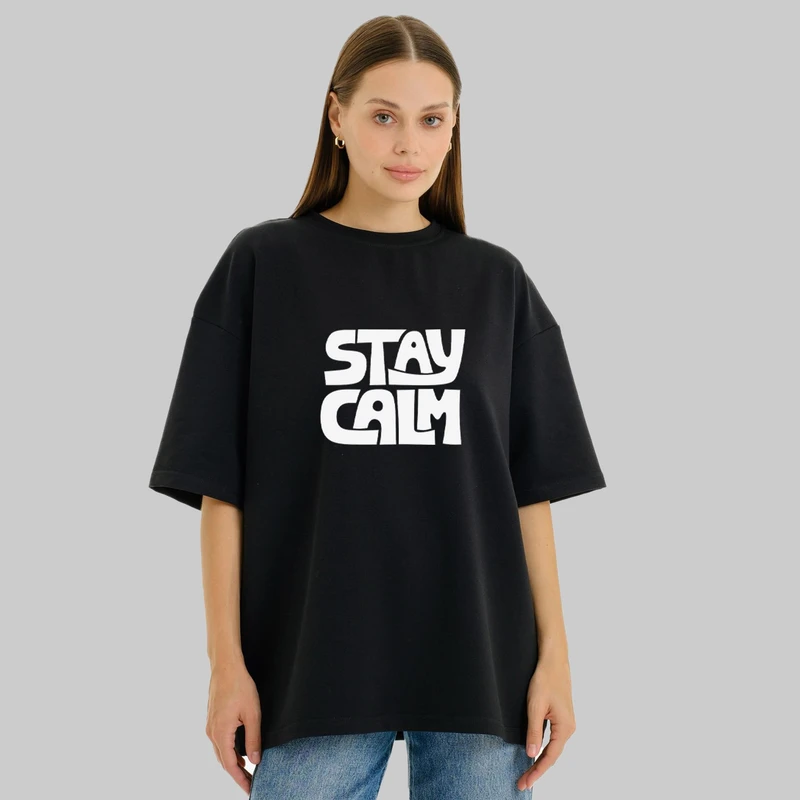 تی شرت آستین کوتاه زنانه پنبه طرح stay calm