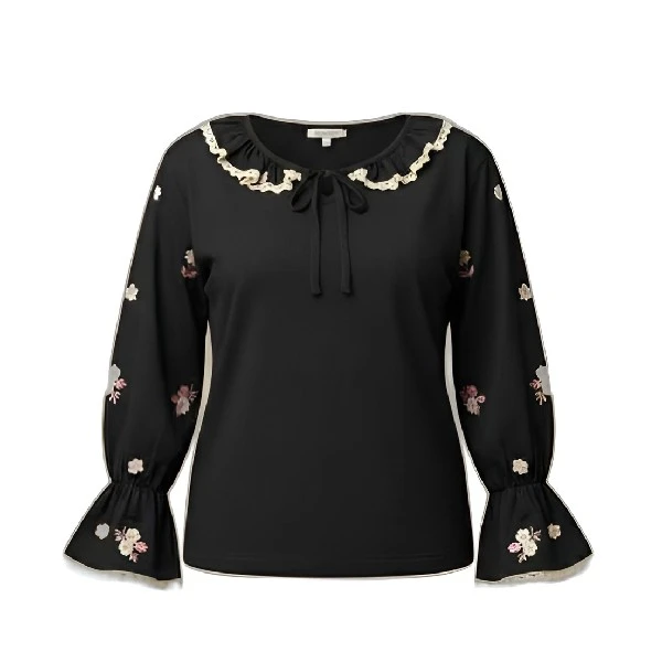 بلوز آستین بلند یقه گرد زنانه مدل گیپوری 543