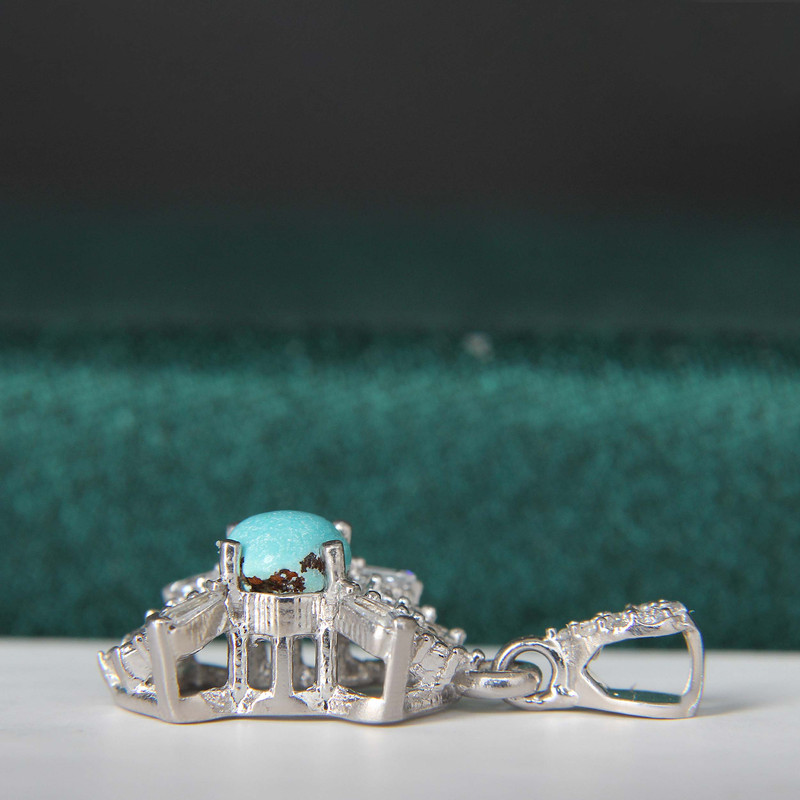 آویز گردنبند نقره زنانه مدل فیروزه نیشابور آبکاری رادیوم کد PKR_391