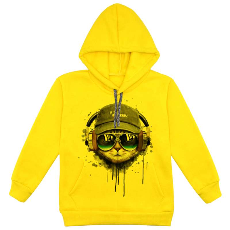 هودی پسرانه مدل گربه و هدفون F66 رنگ زرد