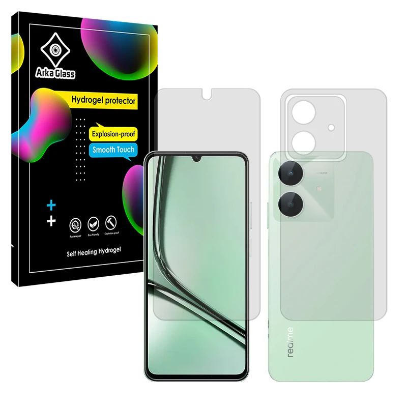 محافظ صفحه نمایش شفاف آرکا گلس مدل Tough مناسب برای گوشی موبایل ریلمی Note 60X به همراه محافظ پشت گوشی