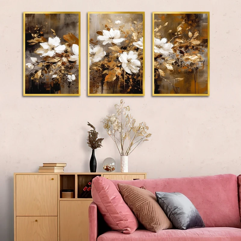 تابلو بکلیت طرح نقاشی رنگ روغن گل مدل T-1582 مجموعه 3 عددی