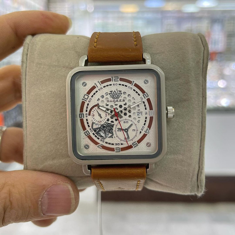 ساعت مچی عقربه‌ای مردانه مدل صفحه اسکلتون تقویم دار بند چرم کد 3