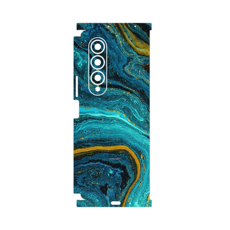 برچسب پوششی ماهوت مدل Turquoise marblewith golden streaks-FullSkin مناسب برای گوشی موبایل سامسونگ Galaxy Z Fold4