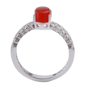 انگشتر نقره زنانه بازرگانی میلادی مدل عقیق آبکاری رادیوم فول نگین بدون ریزش کد AWR_1460