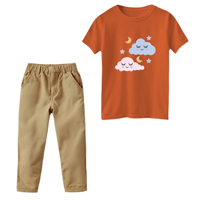 ست تی‌شرت و شلوار دخترانه مدل ابر و ستاره