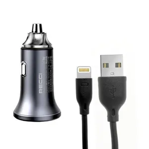 شارژر فندکی 18 وات رسی مدل RCC-N08C به همراه کابل لایتنینگ