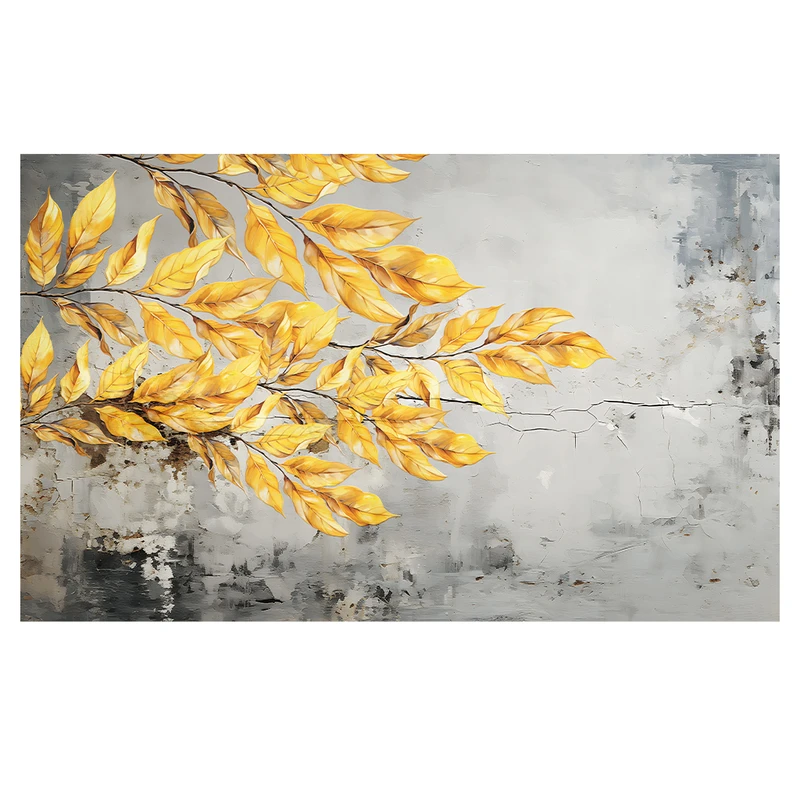 فرش پارچه‌ای مدل طرح برگ مدل طلایی کد AR3059154