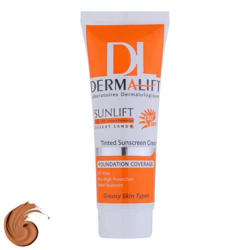 کرم ضد آفتاب رنگی درمالیفت مدل سانلیفت SPF 50 حاوی محافظ UVA و UVBمناسب پوست‌های چرب حجم 40 میلی‌لیتر
