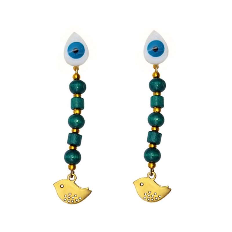 گوشواره دخترانه مدل چشم نظر و پرنده کد e2 گوشواره دخترانه مدل چشم نظر و پرنده کد e2