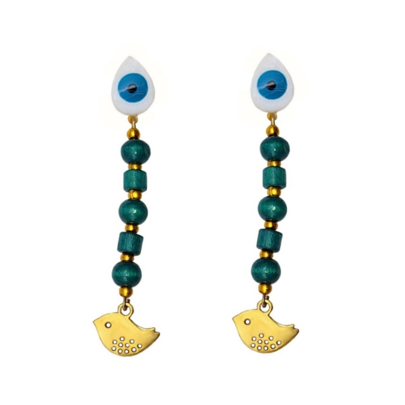 گوشواره دخترانه مدل چشم نظر و پرنده کد e2 گوشواره دخترانه مدل چشم نظر و پرنده کد e2