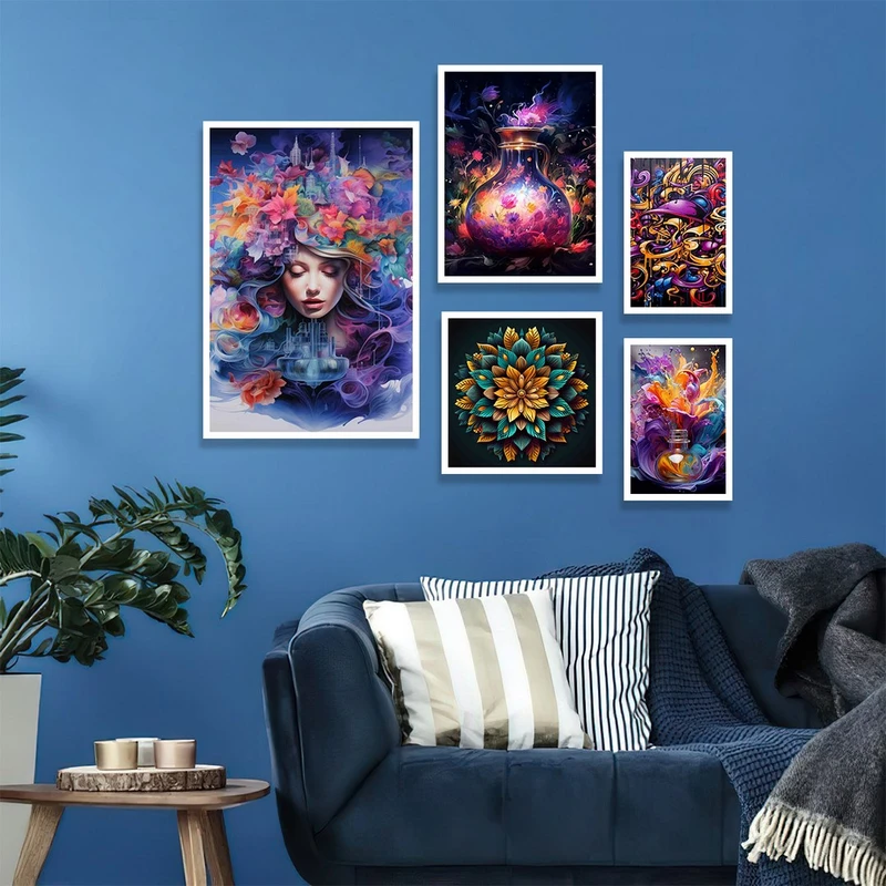 تابلو بکلیت طرح نقاشی طبیعت مدل شاین اکلیلی W-1154 مجموعه 5 عددی